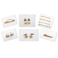 A 9ct GOLD ON STERLING SILVER TIE PIN AND OTHER CUFFLINKS AND PINS
