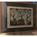 Gregoire Boonzaier(Rare)- Hand Coloured - Houses Amongst Trees - Signed And Dated In Pencil.