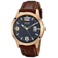 Guess Mens Watch | Rose Gold & Brown Leather