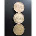 2 x 1967 plus 1969 RSA Silver R1 coins