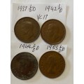 4 GREAT 1/2D COINS OF THE UNION OF SA IN  GOOD CONDITION: 1937 ONE VERY SCARCE