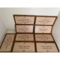 9 X Framed ceramic tiles in wooden frames with popular Afrikaans sayings Bid per item