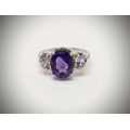 New hallmarked Sterling Silver Natural Amethyst, Tanzanite and Diamond Ring: 1.34 ct: US Size 7