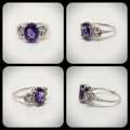 New hallmarked Sterling Silver Natural Amethyst, Tanzanite and Diamond Ring: 1.34 ct: US Size 7