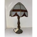 Gorgeous old Lead Glass and solid metal lamp: Good conditioN SOME CRACKS IN GLASS PANELS: BARGAIN