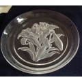 Lovely Crystal glass plate of lilies signed by T.Yamamoto