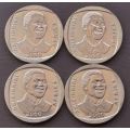 4 x Year 2000 Mandela R5.00 coins - IN EXCELLENT CONDITION!!! - Bid per coin to take the lot.