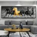 Six Running Horses Animals Canvas Art Gold on Canvas Frame (40X120cm)