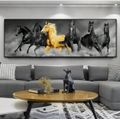 Six Running Horses Animals Canvas Art Gold on Canvas Frame (40X120cm)