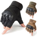 Tactical Rubber Hard Knuckle Half Finger Gloves Army Military Fingerles