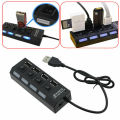 Black Hub with High Speed Adapter ON/OFF Switch 4 Port USB 2.0