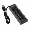 Black Hub with High Speed Adapter ON/OFF Switch 4 Port USB 2.0
