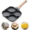 4-Hole Wooden Handle Frying Pan Omelette Pan Suitable For Burgers, Eggs, Ham, Pancake Maker