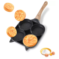 4-Hole Wooden Handle Frying Pan, Omelette Pan, Suitable For Burgers, Eggs, Ham, Pancake Maker