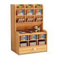 Wooden DIY Desk Organizer with Compartment Drawer Desktop Stationery Organizer