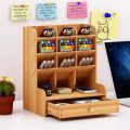 Multi-Functional Desk Organizer Wood Shelf Organizer DIY Pen Holder Box Desktop Stationary Office