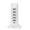 Multiport Super Charger Desktop Portable USB Charging Station Universal Tower, 6 Ports