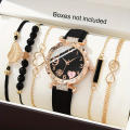 6 Pcs/Set Women`s Watches Cute Pink Heart Quartz Watch Shiny Rhinestone Analog Watch And Bracelet, G