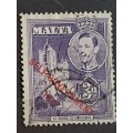 1953 - Malta - WM -  `Self-Government 1947` Overprint` - 3P - King George VI