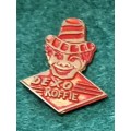 Pin: Vintage Dutch Advertising  - `Dexo Koffie` -  Red