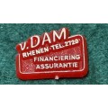 Pin: Vintage Dutch Advertising  - `v. Dam Financiering Assurantie Rhenen Tel: 2120`