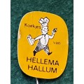 Pin: Vintage Dutch Advertising  - `Koekjes van Hellema Hallum `  -  Yellow