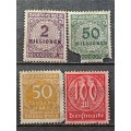 1922/1923 - Deutches Reich -  Unused - 2, 50, 100 Millionen + 50 Tausand Mark - Numerical Stamps
