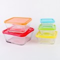 Brand New 5 Piece Glass Bowls in Different Sizes with Colourful Lids