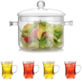 Borosilicate Glass Cooking Pot w Lid (1900ml) + 6 Pcs Small Glass Tea Cup Set (105ml) | BUNDLE DEAL