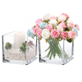 Set of 2 Clear Square Glass Vase Centerpiece for Home or Wedding, Candle Holder, Etc