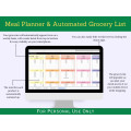 Monthly Meal Planner & Automated Grocery List w Instruction and Setup Tabs - 5 Weeks - Google Sheets