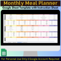 Google Sheets Template - Monthly Meal Planner & Automated Grocery List w Instruction and Setup Tabs