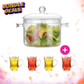 Borosilicate Glass Cooking Pot w Lid (1900ml) + 6 Pcs Small Glass Tea Cup Set (105ml) | BUNDLE DEAL