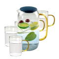 5 Piece Borosilicate Glass Pitcher with Lid and Drinking Cups Set