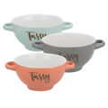 Round Assorted Porcelain Word Printed Soup Bowl with Handles (Supplied at Random)
