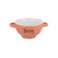 Round Assorted Porcelain Word Printed Soup Bowl with Handles (Supplied at Random)