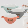 Round Assorted Porcelain Word Printed Soup Bowl with Handles (Supplied at Random)