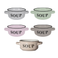 Round Assorted Porcelain Word Printed Soup Bowl with Handles (Supplied at Random) Round Assorted Por