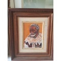 Mizram Maseko SA(1927-1994) Hand Tooled Leather Painting "Zulu Induna" Cele Clan Near Nongoma