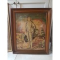 RESERVED FOR DANE A Large Framed Tapestry of Gainsborough's The Blue Boy with Petit Point detail