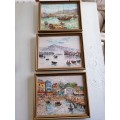 3 x P J Wong Paintings of Boats