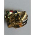 Fun colourful  Vintage Brass Brooch