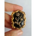 9ct Gold and Onyx Brooch with Seed Pearl and Diamond Chip Mouring Locket