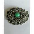 Vintage Italian Silver Brooch with Green Stone