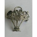 Silver and Marcasite Flower Basket Brooch