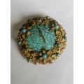 Vintage Brooch Wreath with Turquiose Glass
