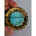 Vintage Brooch Wreath with Turquiose Glass
