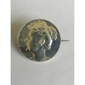 Silver Circular Brooch With a Lady`s Profile