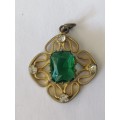 Vintage Costume Jewelry Brooch Green stone and Diamante