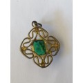 Vintage Costume Jewelry Brooch Green stone and Diamante